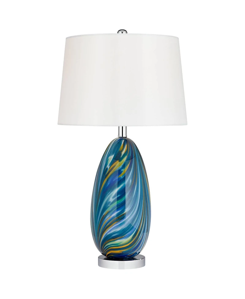 Possini Euro Design Pablo Modern Table Lamp with Round Riser 28 1/2" Tall Art Glass Drum Shade for Bedroom Living Room Bedside Nightstand