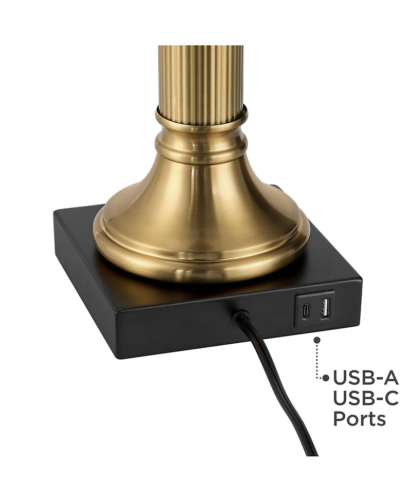 Possini Euro Design Wynne 30" Tall Large Traditional End Table Lamps Set of 2 Dual Usb Ports Gold Metal Shade Charging