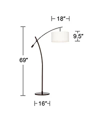 Possini Euro Design Raymond Modern 69" Tall Arc Floor Lamp with Smart Socket Bronze Adjustable Shade for Living Room Reading