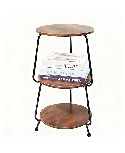 Yigii Small Round Side shelf 3 Tier Circular End Table Brown Nightstand Storage Shelf