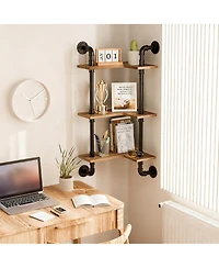 Yigii Industrial Pipe Shelving Pine Wood Floating Bathroom Shelves Wall Mounted L Shaped Corner Shelf