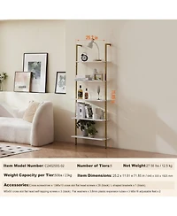 Gouun 5 Tier Ladder Shelf Wall Mounted Bookshelf with Metal Frame