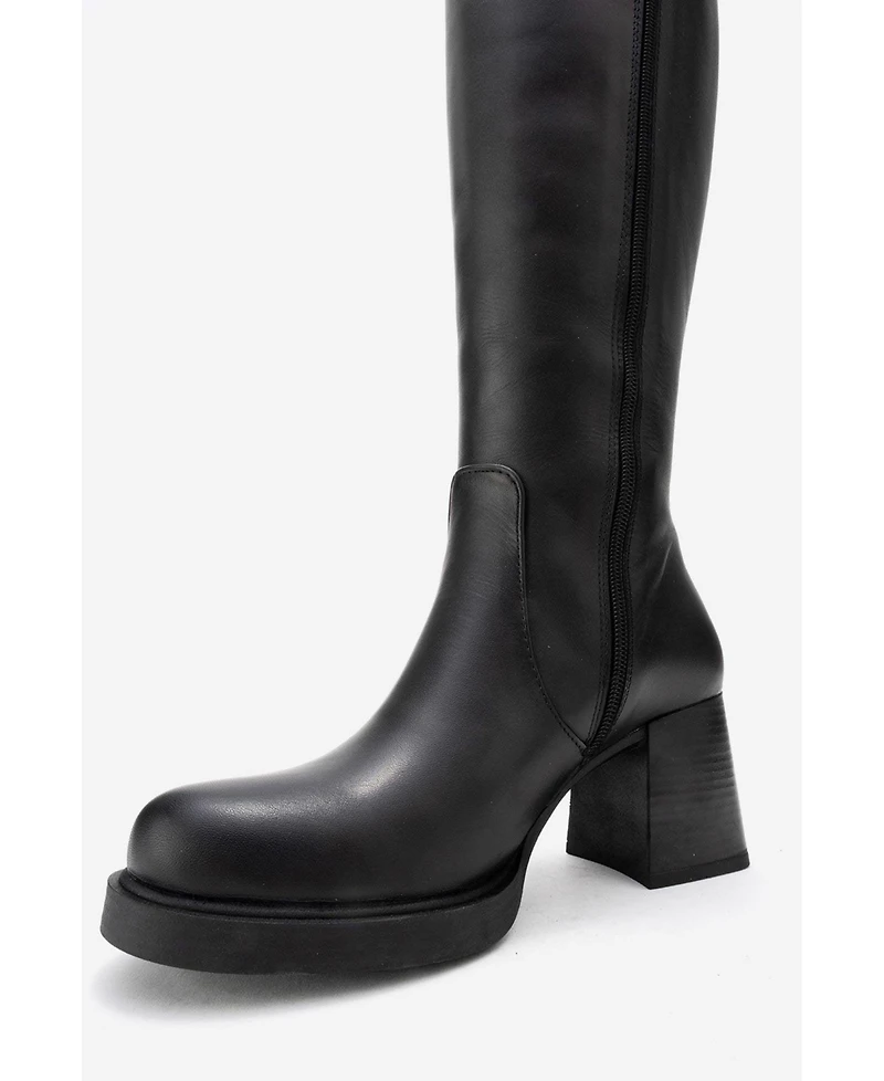 Forever & Always Shoes Women's Lensa Leather Block Heel Boot