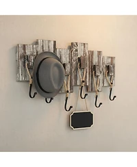 Yigii Wall Mounted Torched Wood Coat Rack Nautical Rope Metal Hooks Entryway Storage