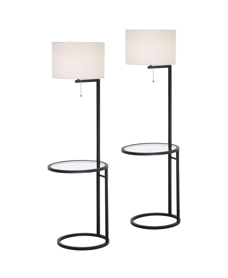 360 Lighting Space Saver Modern Floor Lamps with Tray Table 62" Tall Set of 2 Metal Fabric Drum Shade for Living Room Bedroom Office House