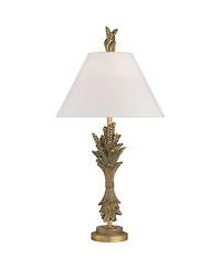 Possini Euro Design Cleo 33" Tall Large Traditional End 3-Way Table Lamp Faux Leaf Finish Single Shade Living Room Bedroom