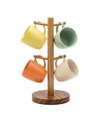 Yigii Premium Wood Mug Tree Marble Base 6 Hooks Counter Organizer