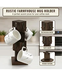 Yigii Rustic Solid Wood Coffee Mug Holder Tree 8 Hooks Farmhouse Cup Rack