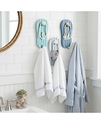 Yigii Cute Flip Flop Wooden Wall Hooks Beach Themed Metal Hooks Decor for Bathroom Poolside Beach Houses