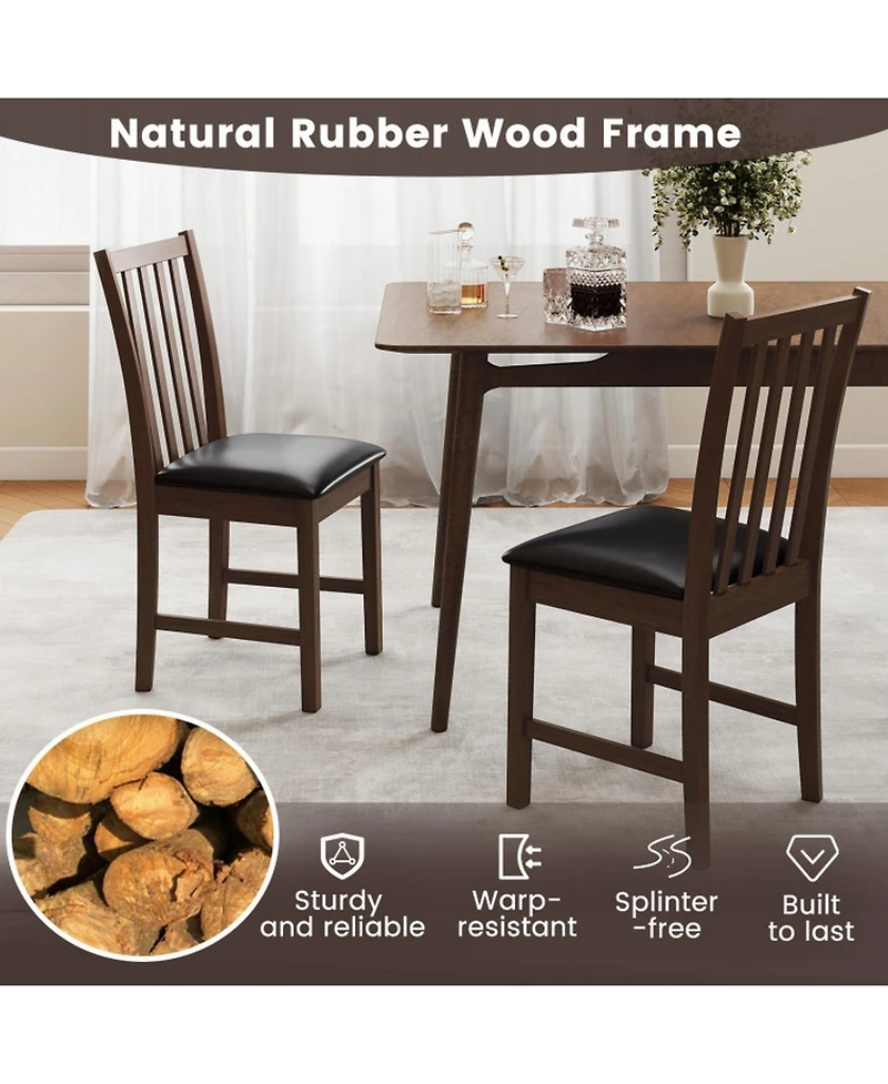 Gouun Set of 2 Hollowed-Back Dining Chairs with Pvc Leather Seat and Rubber Wood Frame