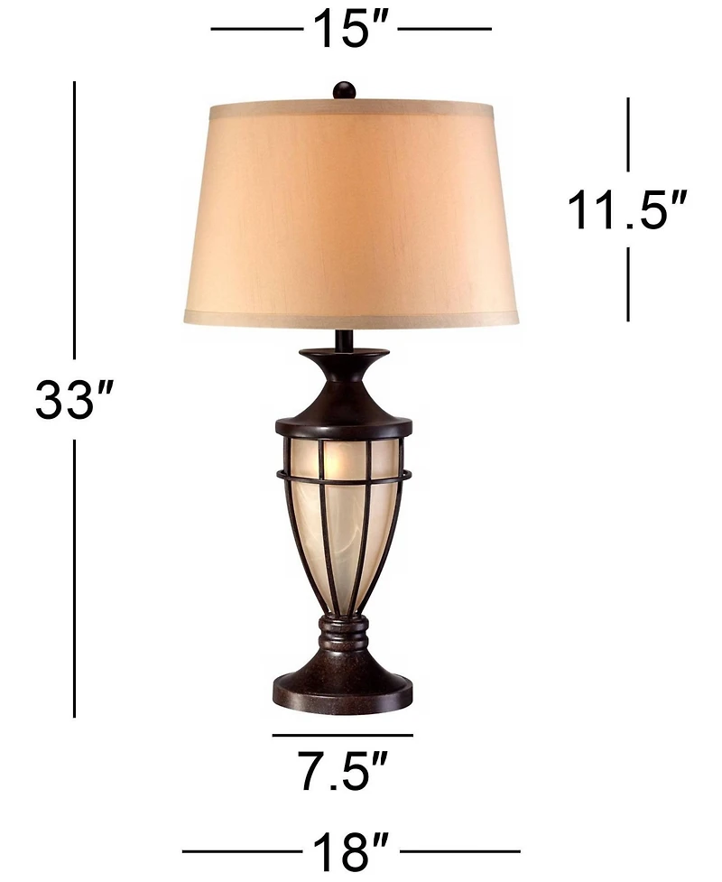 John Timberland Traditional Table Lamps 33" Tall Set of 2 with Nightlight Lantern Brushed Iron Cage