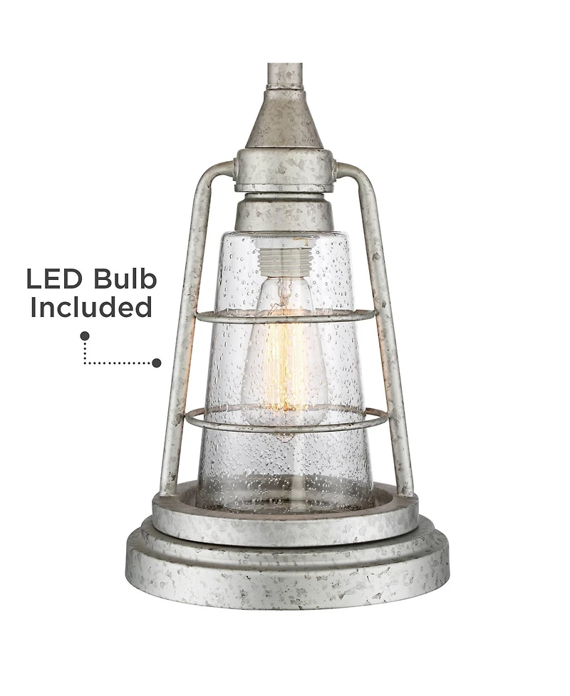 Franklin Iron Works Fisher Coastal Table Lamp 28 3/4" Tall Galvanized Cage with Nightlight Led Table Top Dimmer