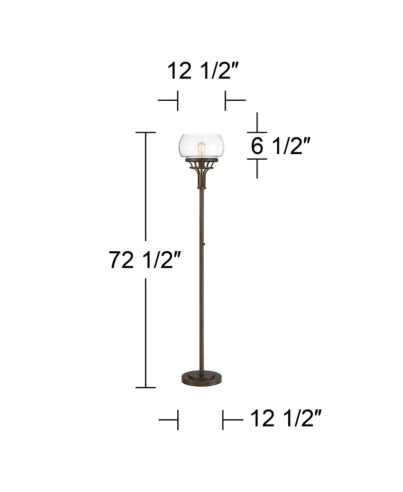 Franklin Iron Works Industrial Torchiere Floor Lamp with Usb Charging Port 72 1/2" Tall