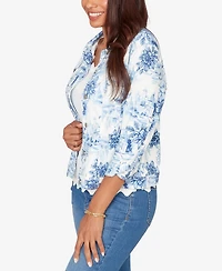 Ruby Rd. Petite Toile Print Button-Front Denim Jacket
