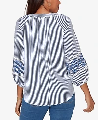 Ruby Rd. Petite Embroidered Seersucker Tie-Front Henley Top
