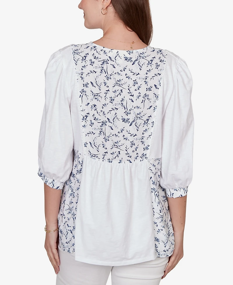 Ruby Rd. Petite Mixed Fabric Sharkbite Knit Top