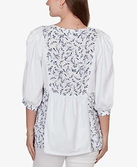 Ruby Rd. Petite Mixed Fabric Sharkbite Knit Top