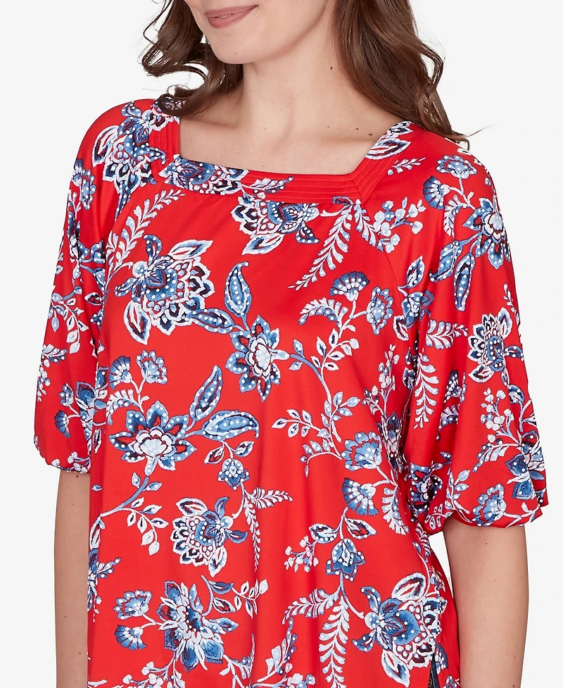 Ruby Rd. Petite Square Neck Floral Puff Print Top