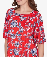 Ruby Rd. Petite Square Neck Floral Puff Print Top