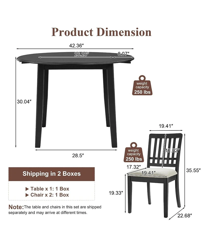 Maison Boucle 3-Piece Folding Round Dining Table Set, 2-Chair Kitchen Nook Set