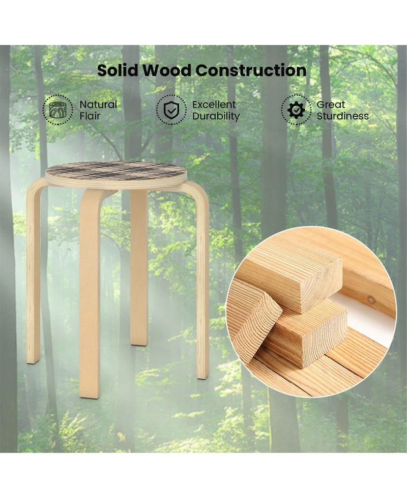 Gouun Set of 4 Stackable Bentwood Round-Top Stools