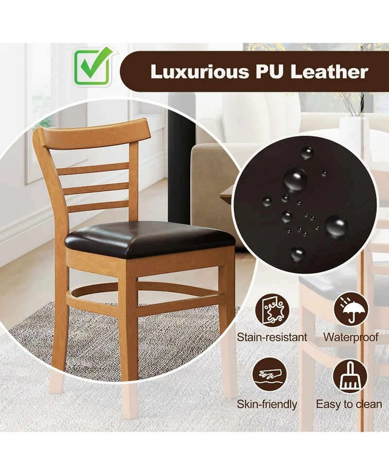 Gouun Set of 2 Pu Leather Padded Dining Chairs with Rubber Wood Frame and Curved Back