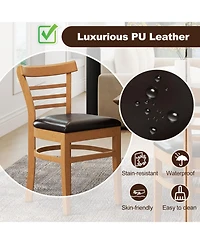 Gouun Set of 2 Pu Leather Padded Dining Chairs with Rubber Wood Frame and Curved Back