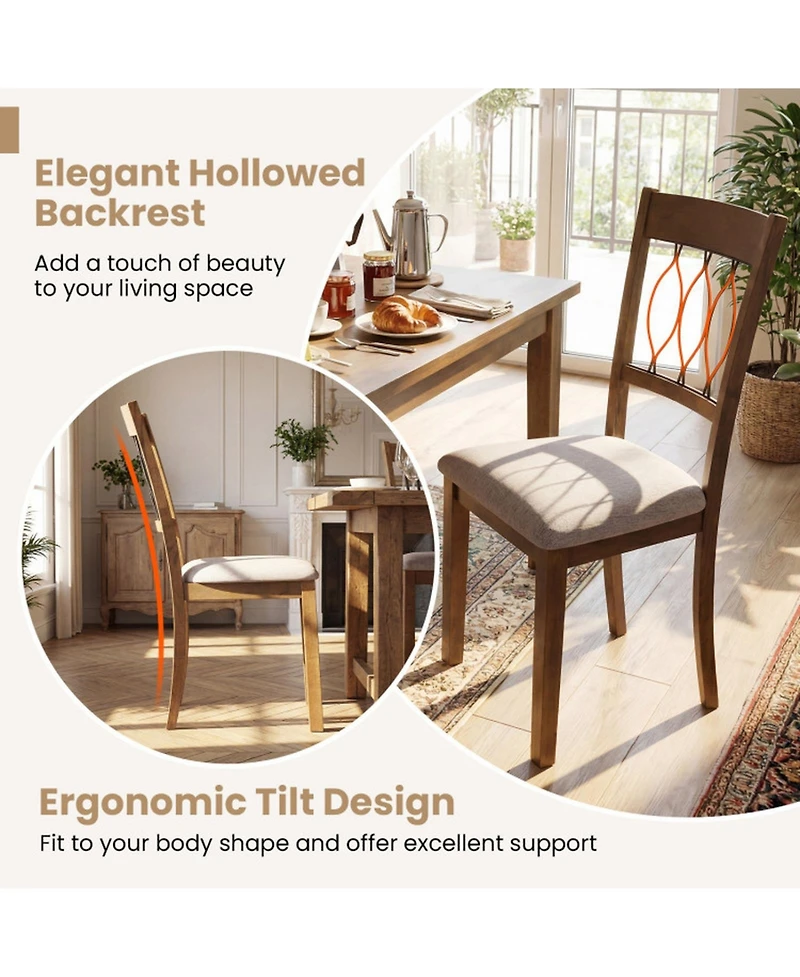 Gouun Set of 2 Linen Upholstered Dining Chairs with Hollowed Back and Rubber Wood Frame