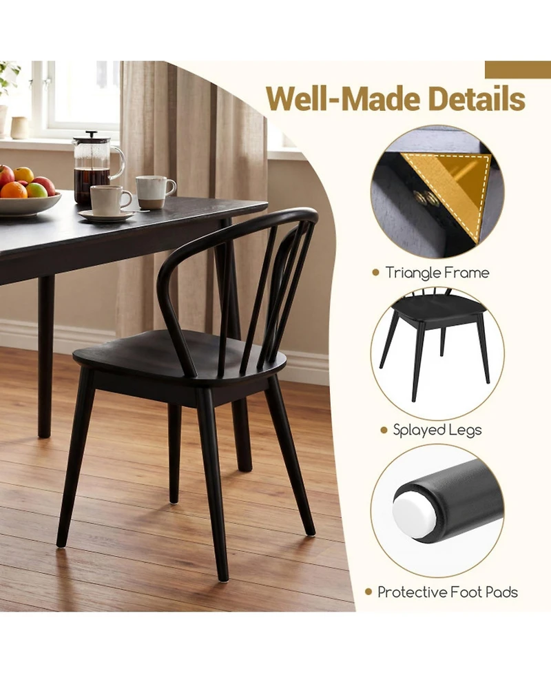 Gouun Set of 2 Windsor-Style Spindle-Back Dining Chairs with Wide Contoured Seat