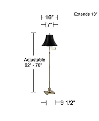 360 Lighting Traditional Swing Arm Floor Lamp Adjustable Height 70" Tall Antique Brass Leatherette Bell Shade for Living Room Bedroom