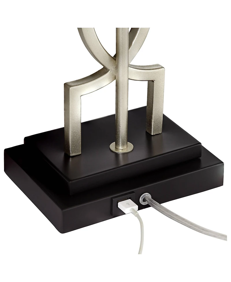 360 Lighting Evan Modern Table Lamps 28 1/2" Tall Set of 2 Brushed Nickel with Usb Charging Port Table Top Dimmers Rectangular Shade for Bedroom