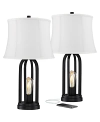 360 Lighting Marcel Industrial Table Lamps 24 1/4" High Set of 2 with Usb Charging Port and Nightlight Led Shade for Bedroom Bedside Desk