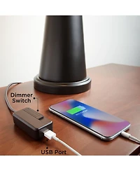 Possini Euro Design Modern Buffet Table Lamp 33" Tall with Usb Charging Port Dark Bronze Drum Shade for Bedroom Living Room Office