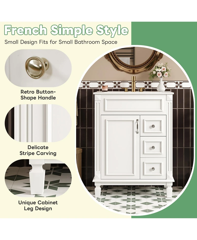 Busdays 24" Bathroom Vanity with Ceramic Sink, Small Cabinet with 2 Drawers and Adjustable Shelf, Modern Design