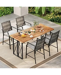 Gymax Patio Bar Stools Set of 4 w/ Armrest Fabric Seat and Heavy-Duty Metal Frame