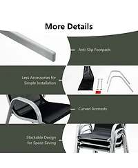 Gouun Set of 4 Stackable Outdoor Dining Chairs with Breathable Fabric Seat and Armrests