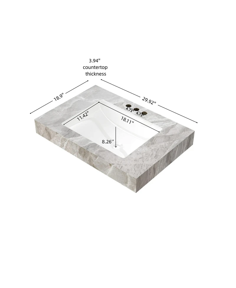 Busdays 30 Inch Light Sintered Stone Countertop with Undermount Ceramic Basin Three Pre Drilled Faucet Holes Cabinet Not Included