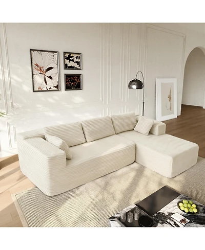 Homsee 106" Modular Sectional Sofa with Pillows, L-Shape Corduroy Cloud Couch
