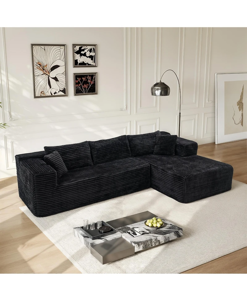 106" Modular Sectional Sofa with Pillows, L-Shape Corduroy Cloud Couch