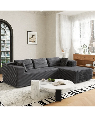 Homsee 106" Modular Sectional Sofa with Pillows, L-Shape Corduroy Cloud Couch