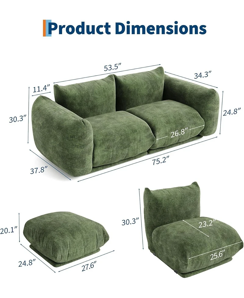 gaomon Chenille Loveseat Sofa, 2-Seater Cloud Couch with Sponge Cushion, Small Space Sofa