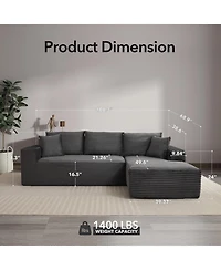 gaomon 108" Cloud Sectional Sofa, L-Shaped Couch with Deep Seat, Corduroy