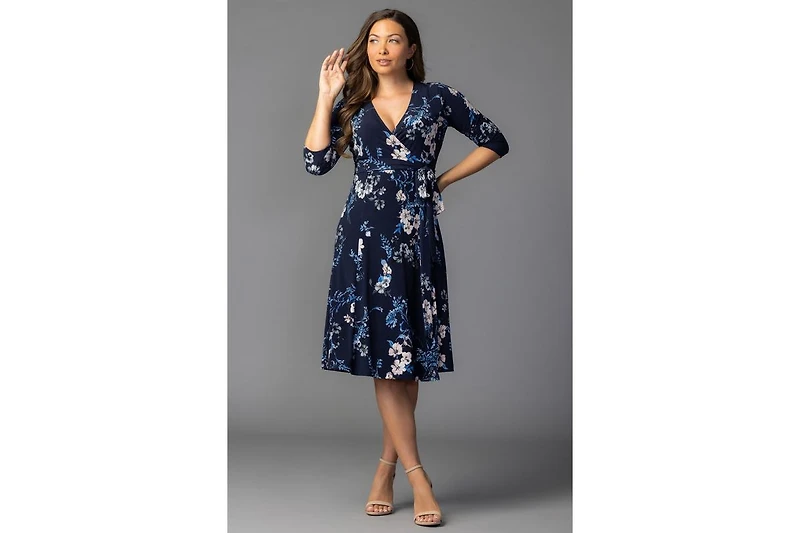 Kiyonna Women's Signature Wrap Dress with 3/4 Sleeves