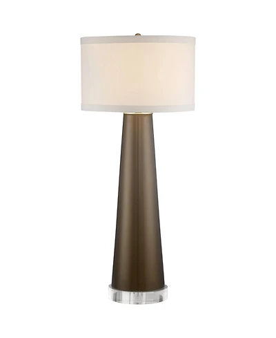 Possini Euro Design Karen Modern Table Lamp with Clear Round Riser 37 1/2" Tall Dark Gold Glass Fabric Drum Shade for Bedroom Living Room