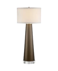 Possini Euro Design Karen Modern Table Lamp with Clear Round Riser 37 1/2" Tall Dark Gold Glass Fabric Drum Shade for Bedroom Living Room