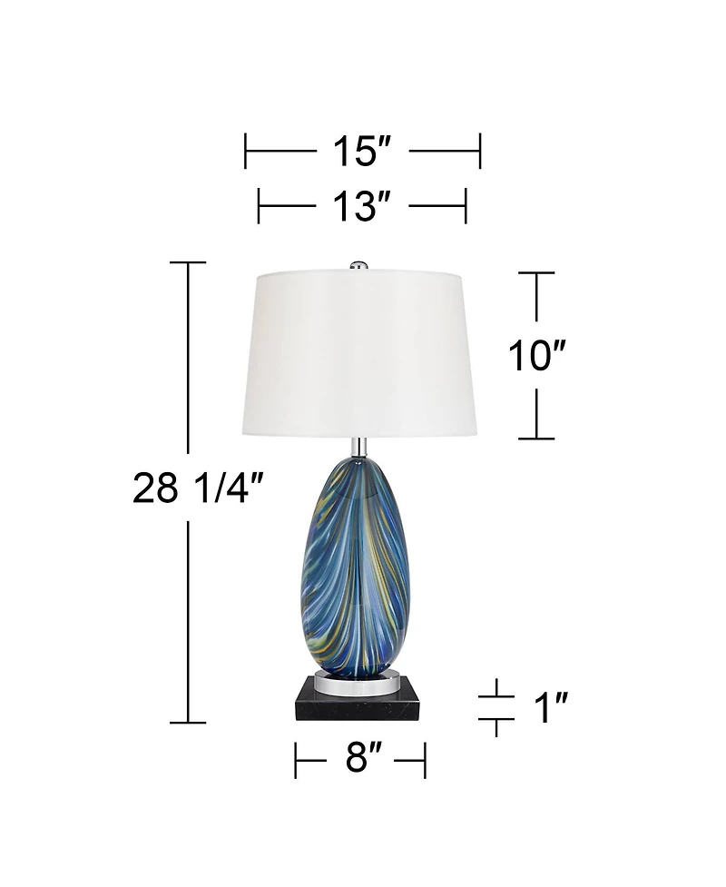 Possini Euro Design Pablo Modern Table Lamp with Square Marble Riser 27" Tall Art Glass Shade for Bedroom Living Room Bedside