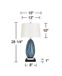 Possini Euro Design Pablo Modern Table Lamp with Square Marble Riser 27" Tall Art Glass Shade for Bedroom Living Room Bedside