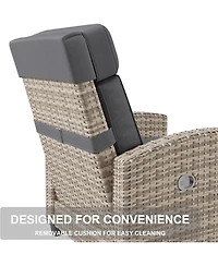 gaomon Set of 2 Outdoor Rattan Reclining Chairs with Adjustable Backrest and Flip-Up Table