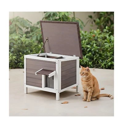 Zeus & Ruta Wooden Outdoor Cat House with Roof Pvc Door Flaps for Cats Feral Pet Shelter