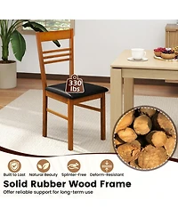 Gouun Set of 2 Slatted-Back Dining Chairs with Pu Leather Cushion and Rubber Wood Frame